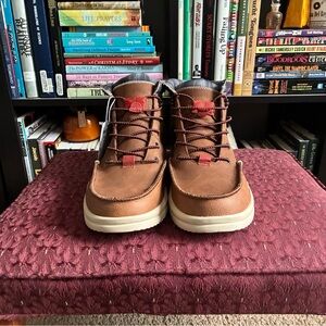 Men's Tan Leather Boots with Red Accents